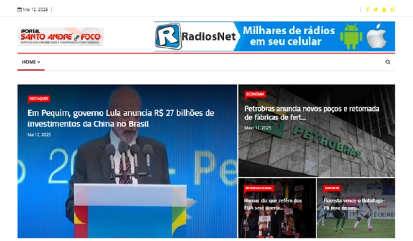 Relação de matérias publicadas no Portal Santo André em Foco hoje, 12 de Maio de 2025