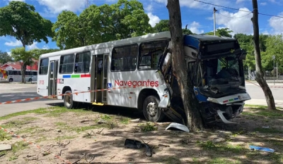 Ônibus bate em dois carros e só para ao colidir com árvore da Lagoa, em João Pessoa