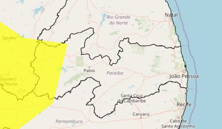 Inmet alerta para risco de chuvas intensas em 49 cidades da Paraíba