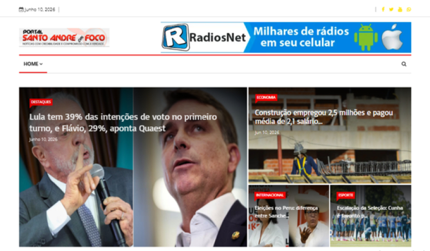 Relação de matérias publicadas no Portal Santo André em Foco hoje, 10 de Junho de 2026