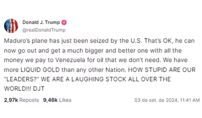 Trump chama democratas de &#039;estúpidos&#039; após confisco de avião de Maduro