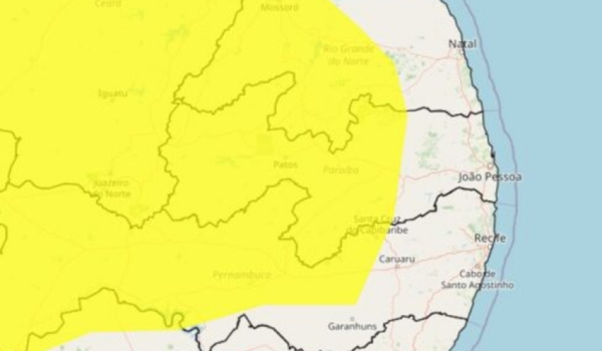 Inmet alerta para chuvas intensas e ventos de até 60 km/h em 147 cidades paraibanas