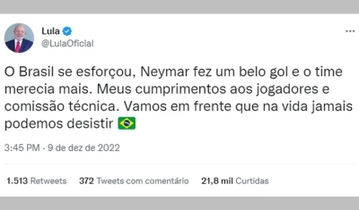 Lula exalta &#039;belo gol&#039; de Neymar e esforço da seleção ao lamentar eliminação do Brasil na Copa