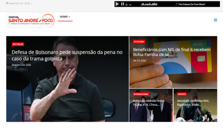 Relação de matérias publicadas no Portal Santo André em Foco hoje, 24 de Setembro de 2026