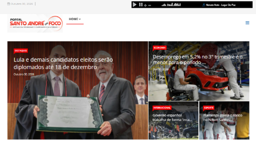 Relação de matérias publicadas no Portal Santo André em Foco hoje, 30 de Outubro de 2026