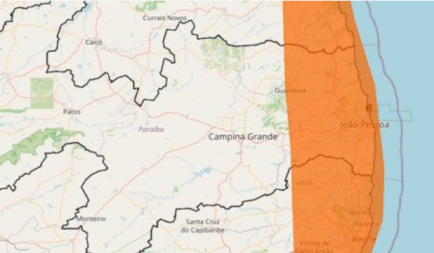 Inmet emite dois alertas climáticos para Paraíba e litoral deve enfrentar chuvas fortes e ventos de até 100km/h