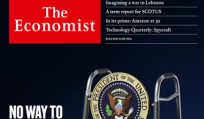 Capa da revista &#039;The Economist&#039; mostra andador ao pedir que Biden desista de concorrer