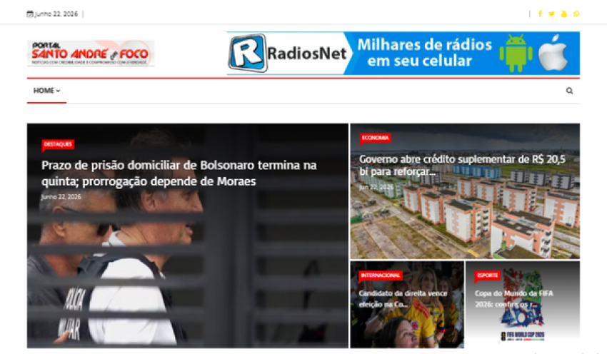 Relação de matérias publicadas no Portal Santo André em Foco hoje, 22 de Junho de 2026