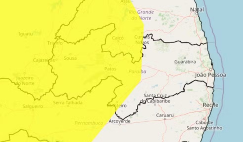 Inmet emite novo alerta de perigo potencial de chuvas intensas para mais de 110 cidades da Paraíba