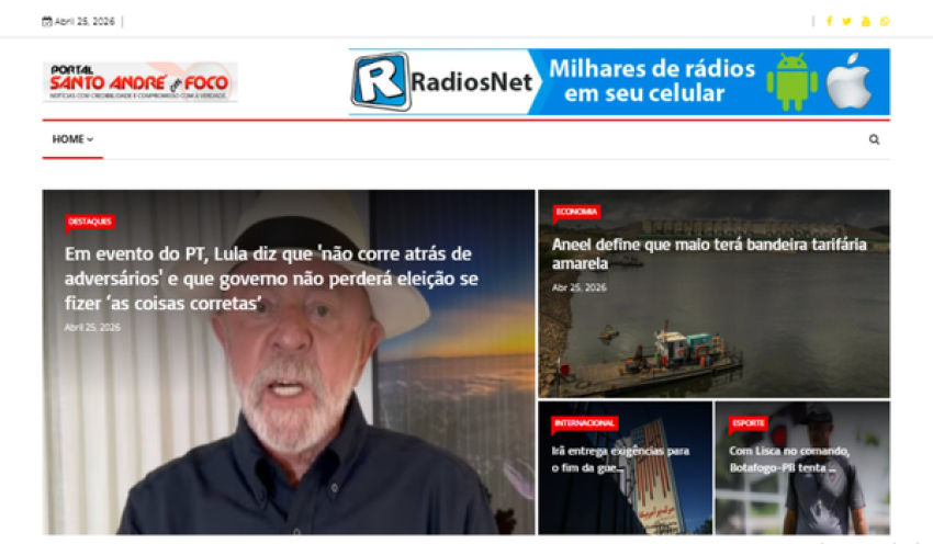 Relação de matérias publicadas no Portal Santo André em Foco hoje, 25 de Abril de 2026