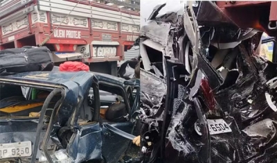 Acidente envolvendo quatro veículos deixa dois carros destruídos, na BR-230, em Bayeux