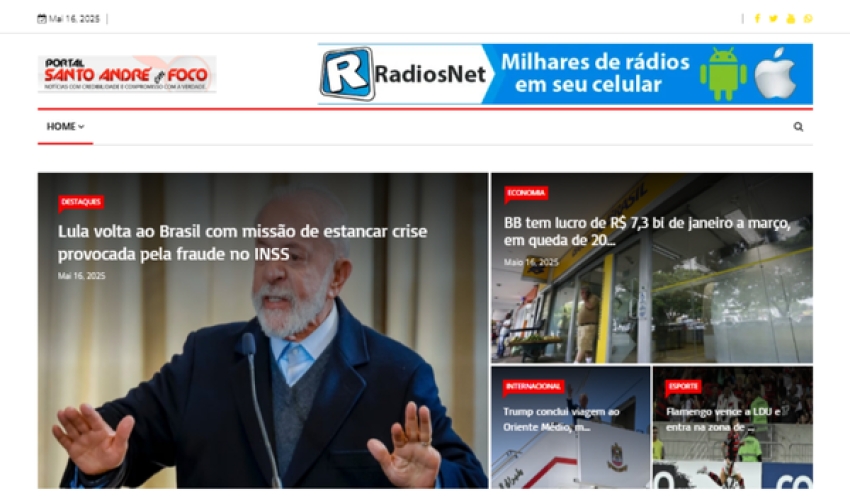 Relação de matérias publicadas no Portal Santo André em Foco hoje, 16 de Maio de 2025