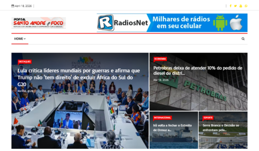 Relação de matérias publicadas no Portal Santo André em Foco hoje, 18 de Abril de 2026