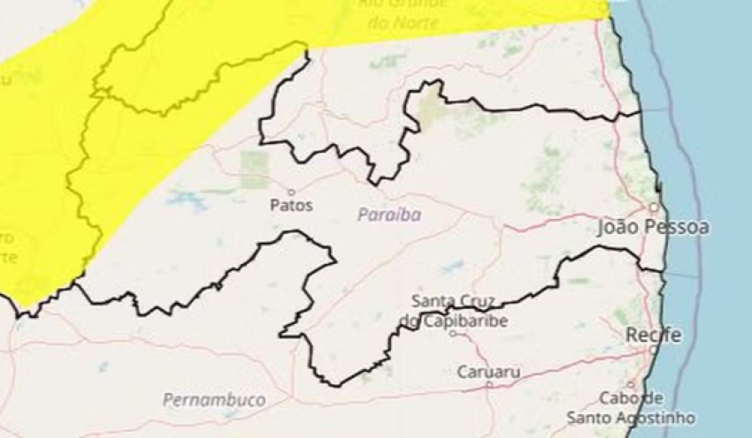 Inmet emite alerta de perigo potencial de chuvas intensas para 41 cidades do Sertão da PB