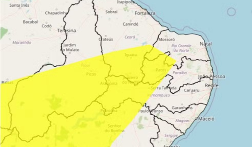 Inmet emite alerta amarelo de baixa umidade para 78 cidades da Paraíba; veja lista