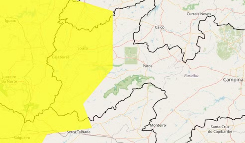 Inmet emite alerta de baixa umidade do ar para mais de 50 cidades no interior da Paraíba; veja municípios afetados