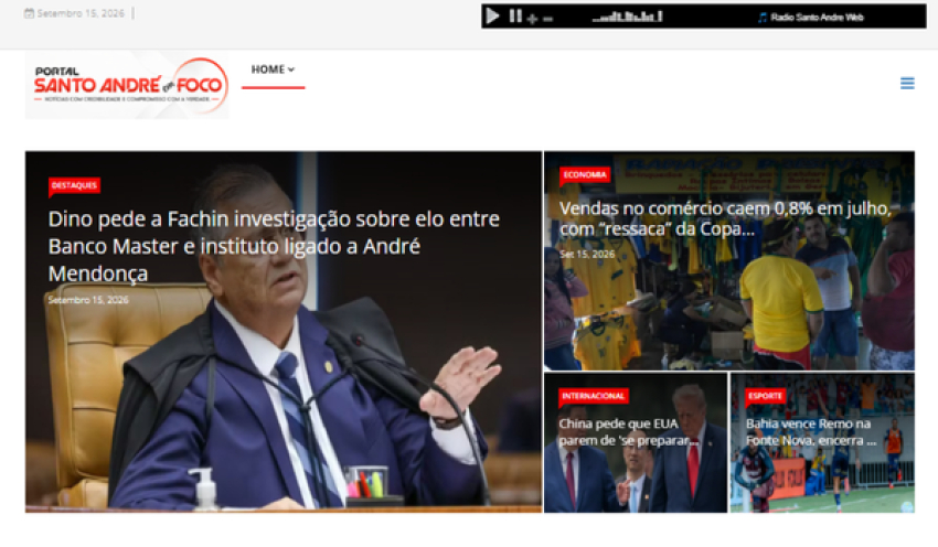 Relação de matérias publicadas no Portal Santo André em Foco hoje, 15 de Setembro de 2026