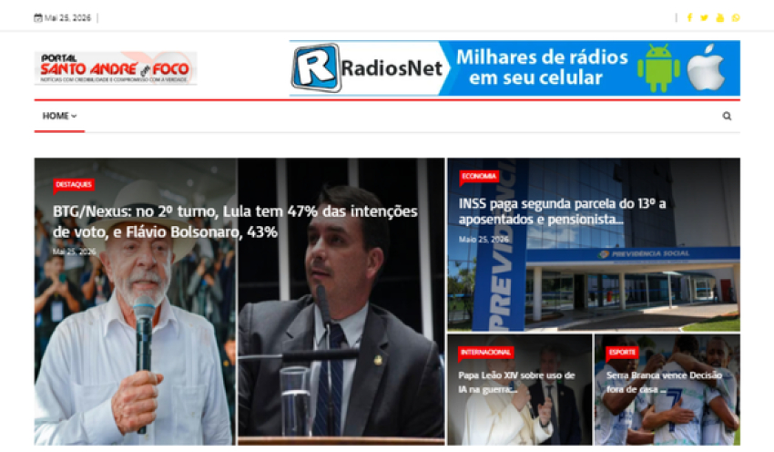 Relação de matérias publicadas no Portal Santo André em Foco hoje, 25 de Maio de 2026