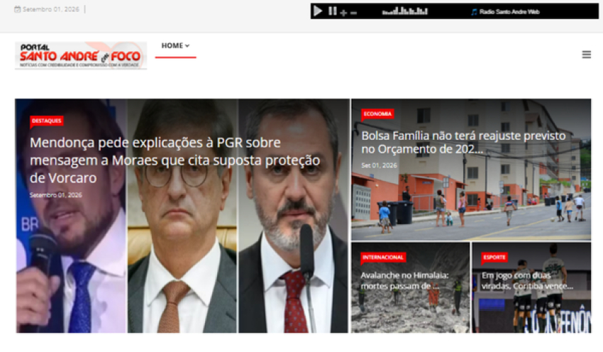 Relação de matérias publicadas no Portal Santo André em Foco hoje, 01 de Setembro de 2026