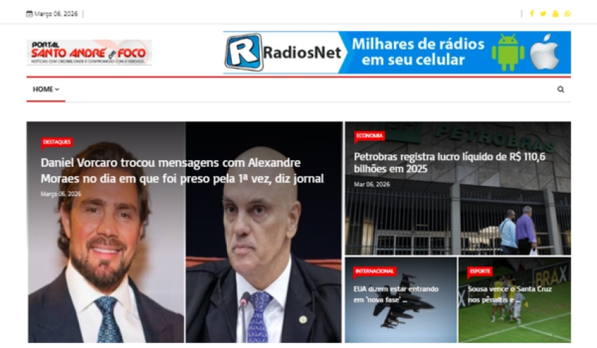 Relação de matérias publicadas no Portal Santo André em Foco hoje, 06 de Março de 2026