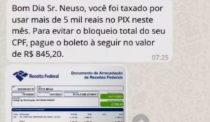 Receita Federal alerta para tentativa de golpe com falsa cobrança de taxa sobre o PIX